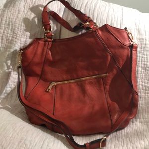 Hobo bag deep orange brown leather